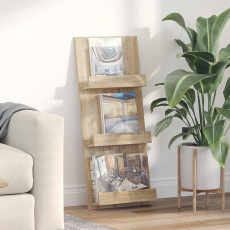 Wooden Magazine Rack 43cm Wide With 3 Shelves - Vantage Home