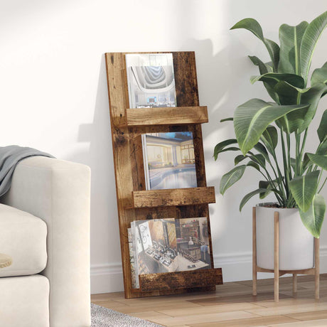 Wooden Magazine Rack 43cm Wide With 3 Shelves - Vantage Home