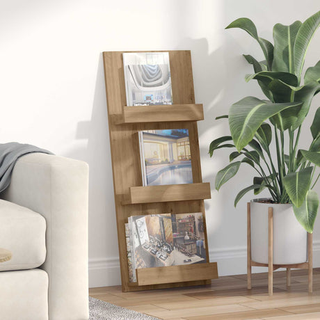 Wooden Magazine Rack 43cm Wide With 3 Shelves - Vantage Home