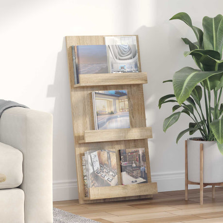 Wooden Magazine Rack 51cm Wide With 3 Shelves - Vantage Home