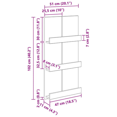 Wooden Magazine Rack 51cm Wide With 3 Shelves - Vantage Home