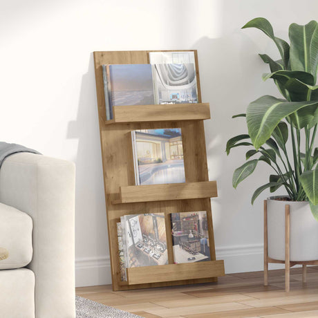 Wooden Magazine Rack 51cm Wide With 3 Shelves - Vantage Home