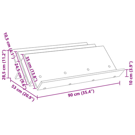 Wooden Magazine Rack 90cm Wide - Vantage Home