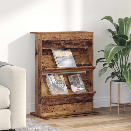 Wooden Magazine Rack 96cm High With 2 Shelves - Vantage Home