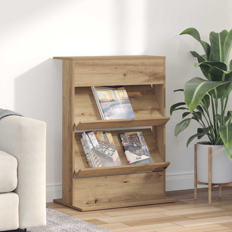 Wooden Magazine Rack 96cm High With 2 Shelves - Vantage Home
