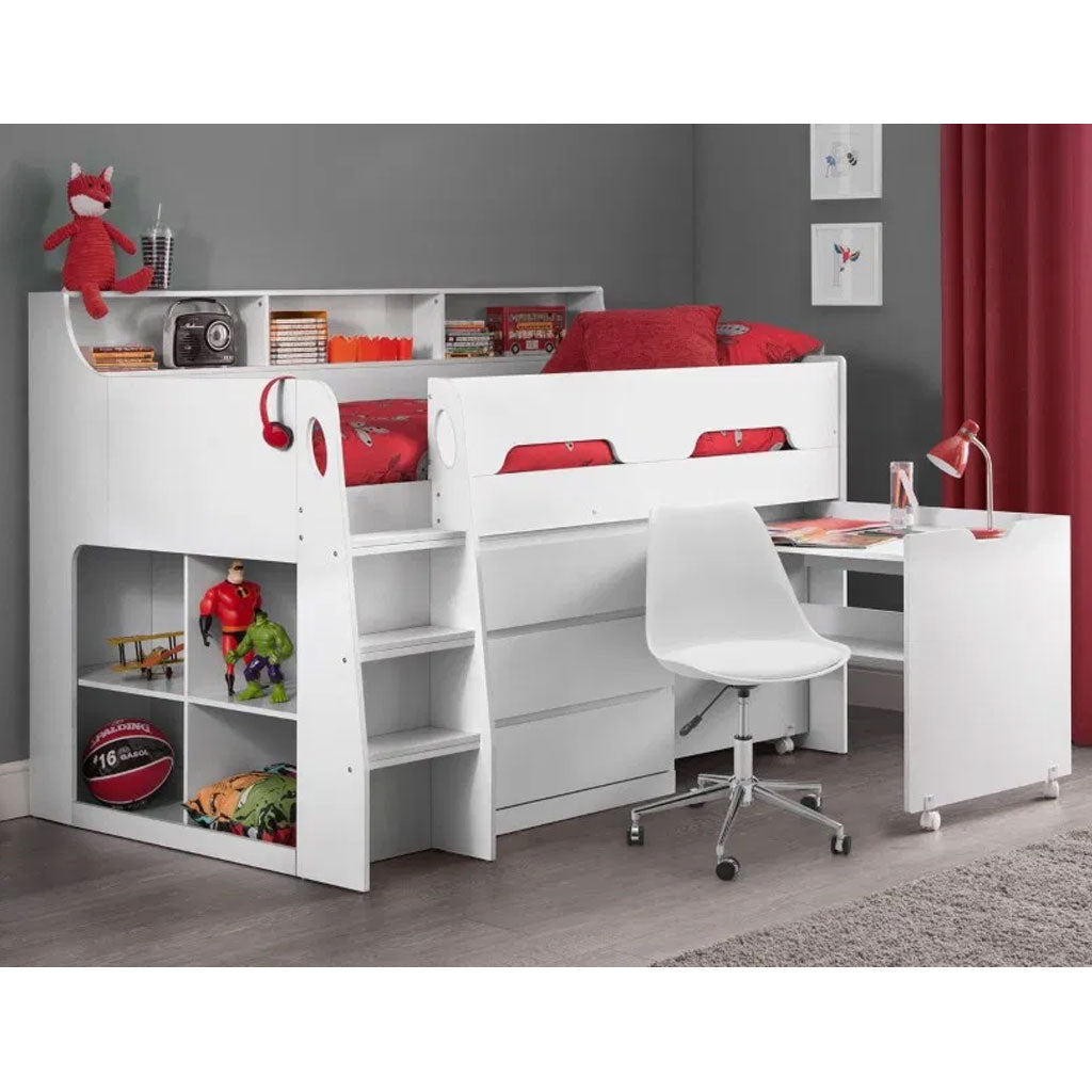 Wooden Mid Sleeper Bed With Ladder - Jupiter | Cozy Furniture Direct