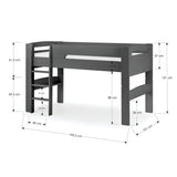 Wooden Mid Sleeper Bed With Ladder - Pluto