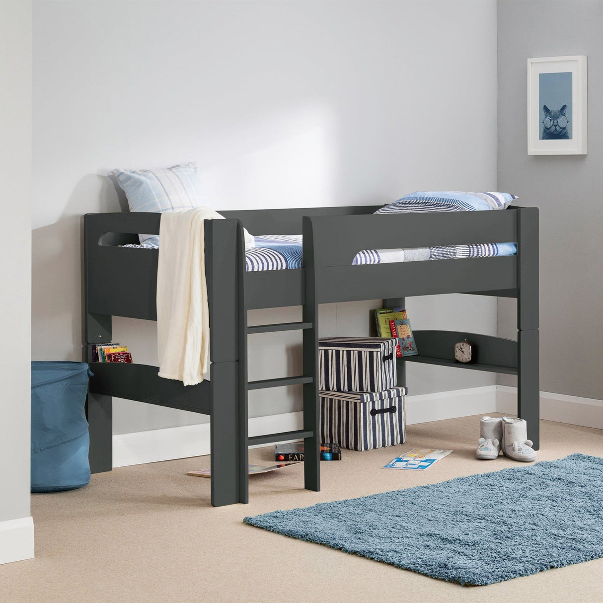 Wooden Mid Sleeper Bed With Ladder - Pluto