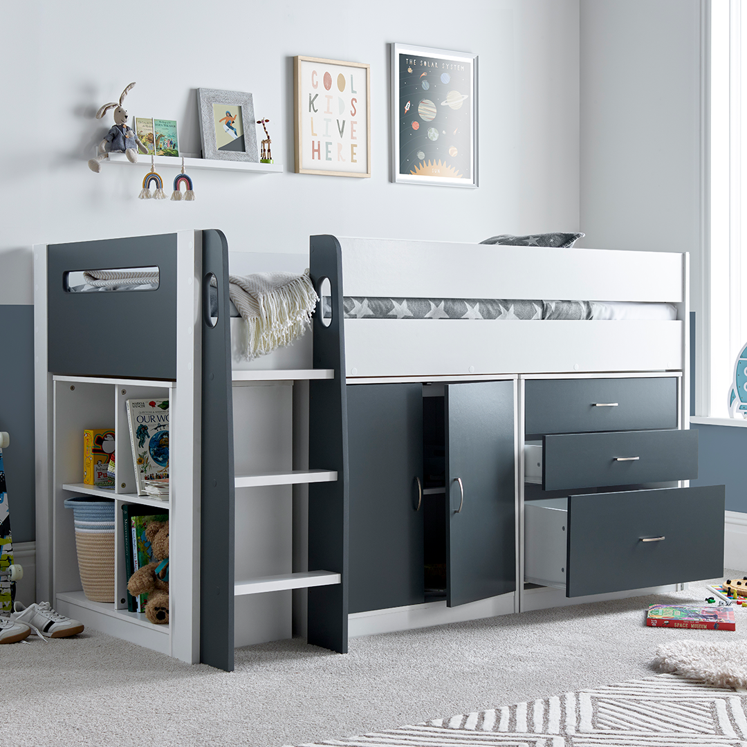 Wooden Mid Sleeper Single Storage Bed - Lacy