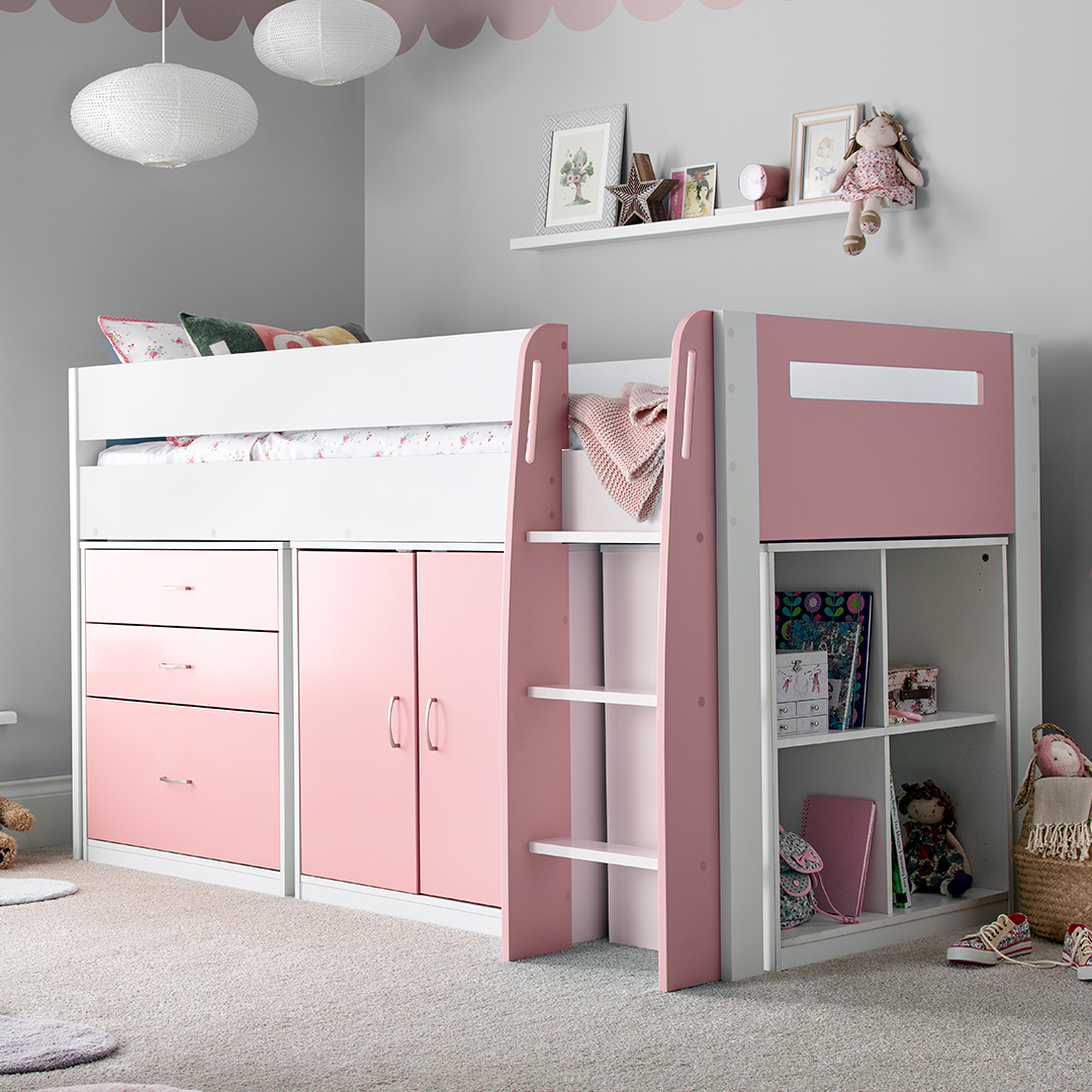 Wooden Mid Sleeper Single Storage Bed - Lacy