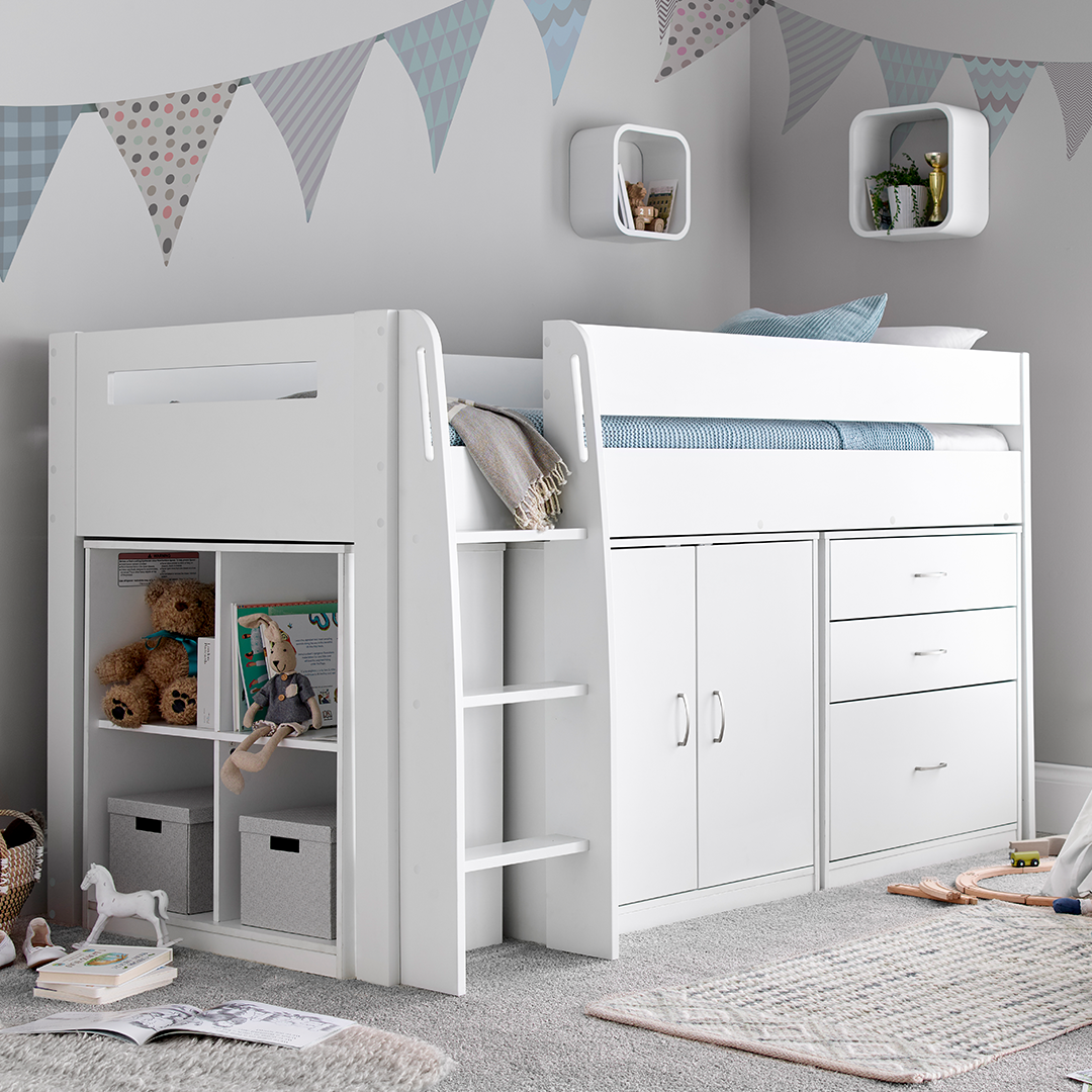 Wooden Mid Sleeper Single Storage Bed - Lacy