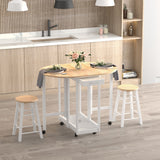 Wooden Mobile Foldable Drop Leaf Dining Table With 2 Stools - Velmora