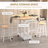 Wooden Mobile Foldable Drop Leaf Dining Table With 2 Stools - Velmora