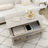 Wooden Modern Lift-up Coffee Table Rectangular With Shelves - Velmora