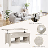 Wooden Modern Lift-up Coffee Table Rectangular With Shelves - Velmora