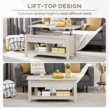 Wooden Modern Lift-up Coffee Table Rectangular With Shelves - Velmora