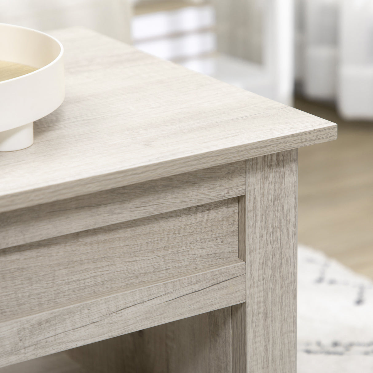 Wooden Modern Lift-up Coffee Table Rectangular With Shelves - Velmora