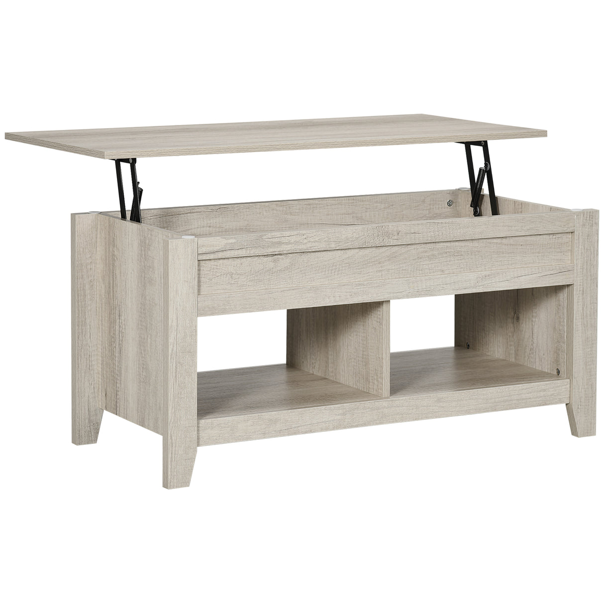 Wooden Modern Lift-up Coffee Table Rectangular With Shelves - Velmora