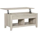 Wooden Modern Lift-up Coffee Table Rectangular With Shelves - Velmora