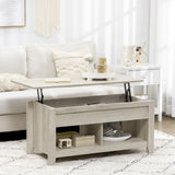 Wooden Modern Lift-up Coffee Table Rectangular With Shelves - Velmora