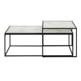 Wooden Nest of 2 Coffee Tables in Marble Effect Rectangular - Bolton