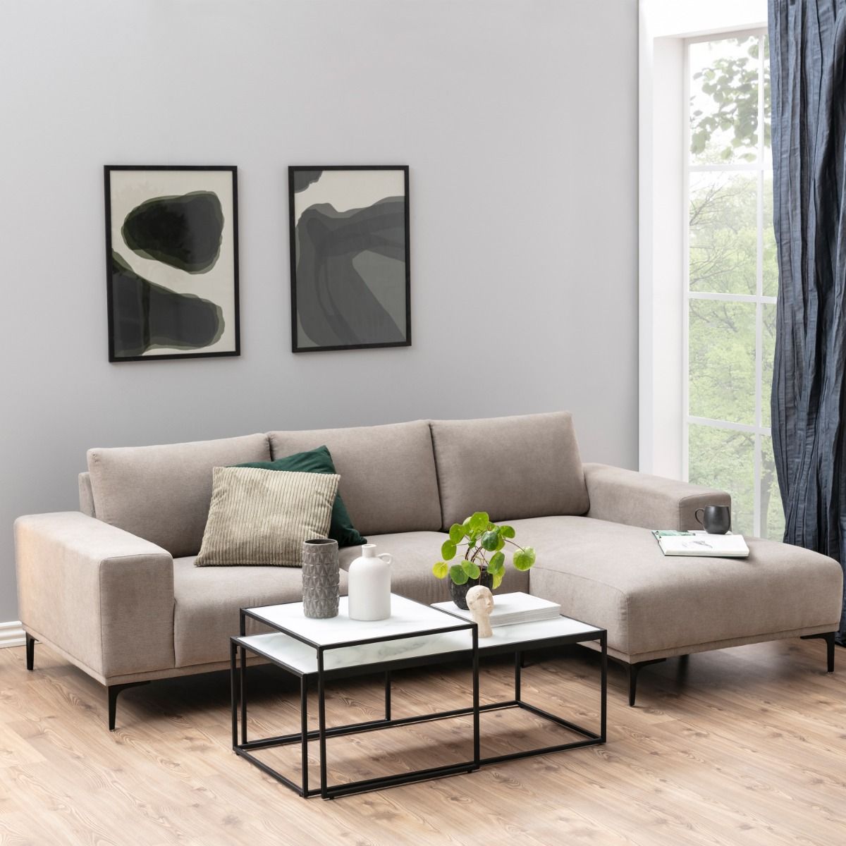 Wooden Nest of 2 Coffee Tables in Marble Effect Rectangular - Bolton