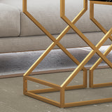 Wooden Nest Of 2 Tables 40cm Wide With Gold Steel Frame - Velmora