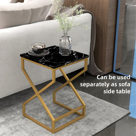 Wooden Nest Of 2 Tables 40cm Wide With Gold Steel Frame - Velmora