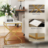 Wooden Nest Of 2 Tables 40cm Wide With Gold Steel Frame - Velmora