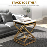 Wooden Nest Of 2 Tables 40cm Wide With Gold Steel Frame - Velmora