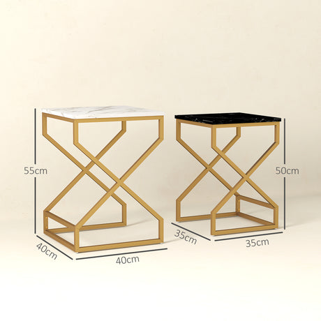 Wooden Nest Of 2 Tables 40cm Wide With Gold Steel Frame - Velmora