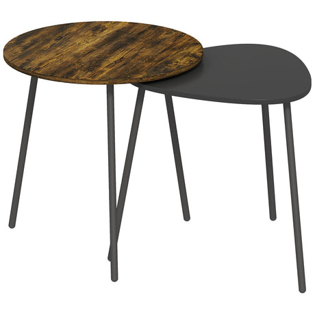 Wooden Nest Of 2 Tables 45cm Wide With Metal Legs - Velmora