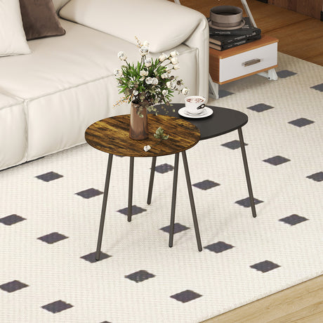 Wooden Nest Of 2 Tables 45cm Wide With Metal Legs - Velmora