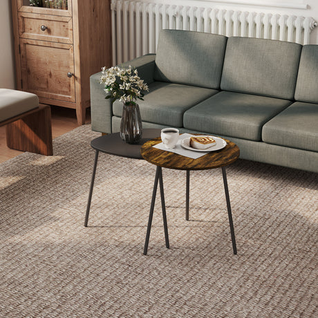 Wooden Nest Of 2 Tables 45cm Wide With Metal Legs - Velmora
