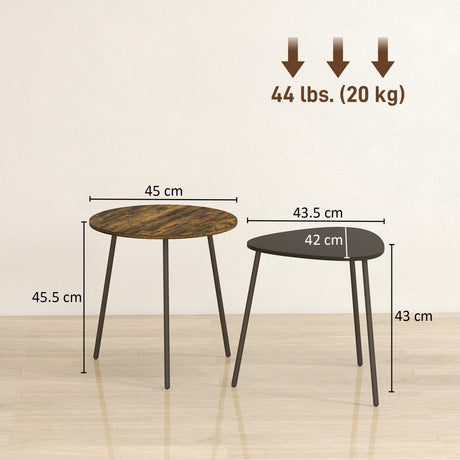 Wooden Nest Of 2 Tables 45cm Wide With Metal Legs - Velmora