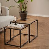 Wooden Nest Of 2 Tables With Black Metal Frame - Seaford