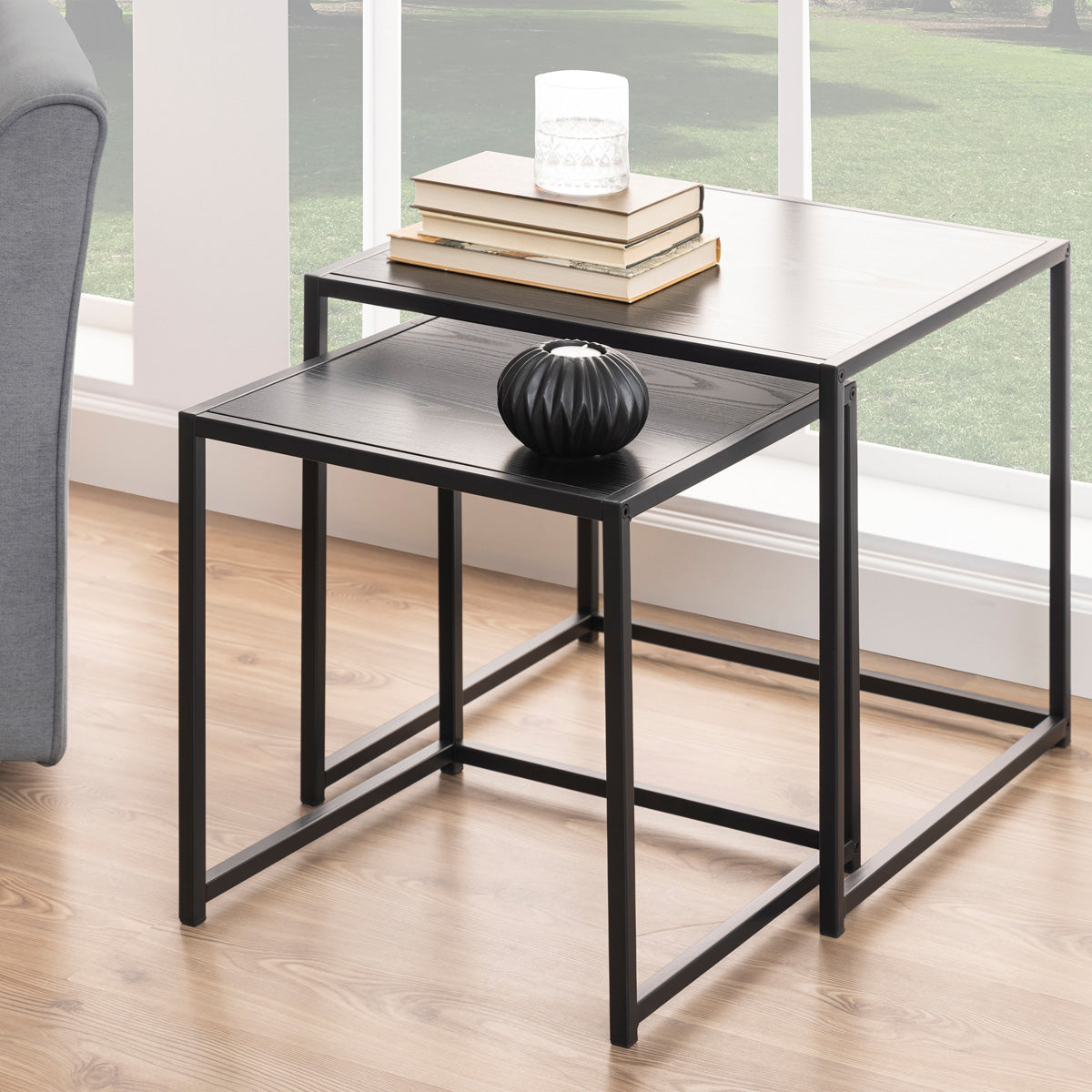 Wooden Nest Of 2 Tables With Black Metal Frame - Seaford