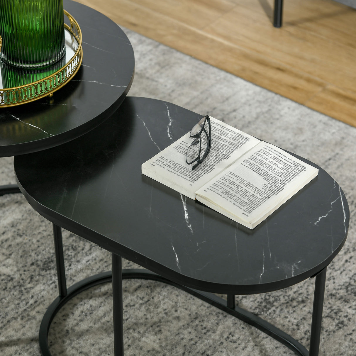 Wooden Nest of 2 Tables in Marble Effect - Velmora