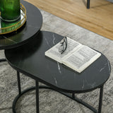 Wooden Nest of 2 Tables in Marble Effect - Velmora