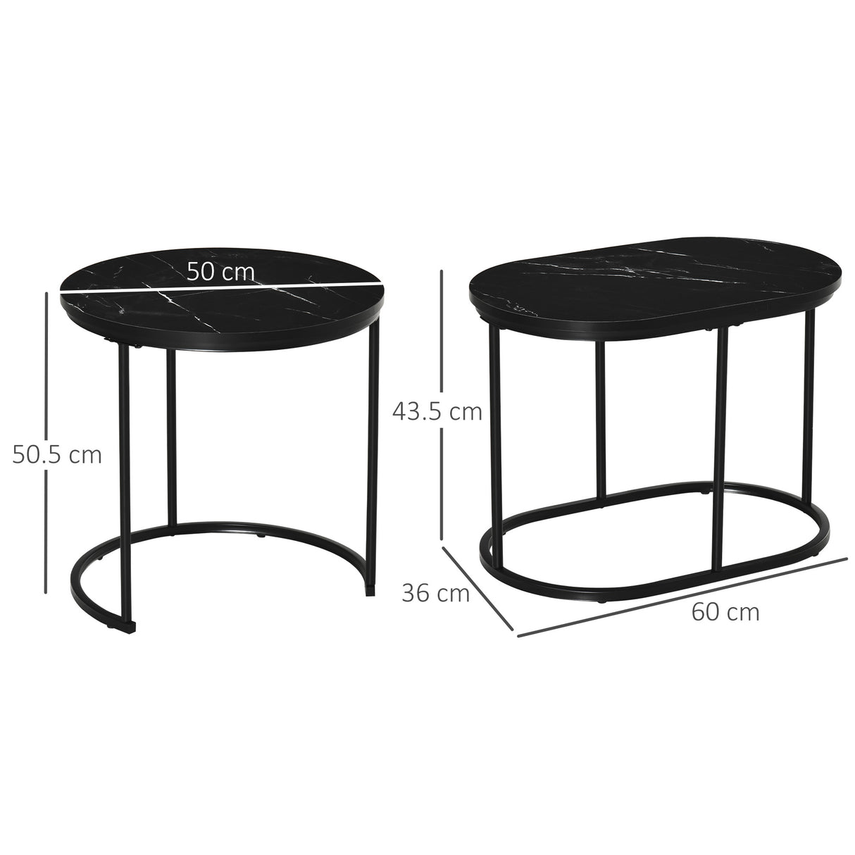 Wooden Nest of 2 Tables in Marble Effect - Velmora