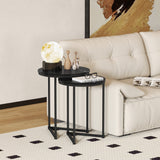 Wooden Nest of 2 Tables Round in Marble Effect - Velmora