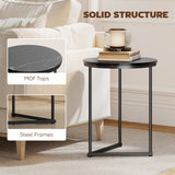 Wooden Nest of 2 Tables Round in Marble Effect - Velmora