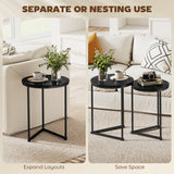 Wooden Nest of 2 Tables Round in Marble Effect - Velmora