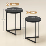 Wooden Nest of 2 Tables Round in Marble Effect - Velmora