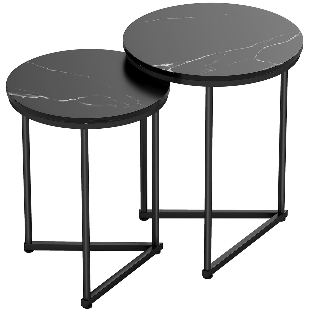 Wooden Nest of 2 Tables Round in Marble Effect - Velmora