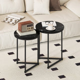 Wooden Nest of 2 Tables Round in Marble Effect - Velmora