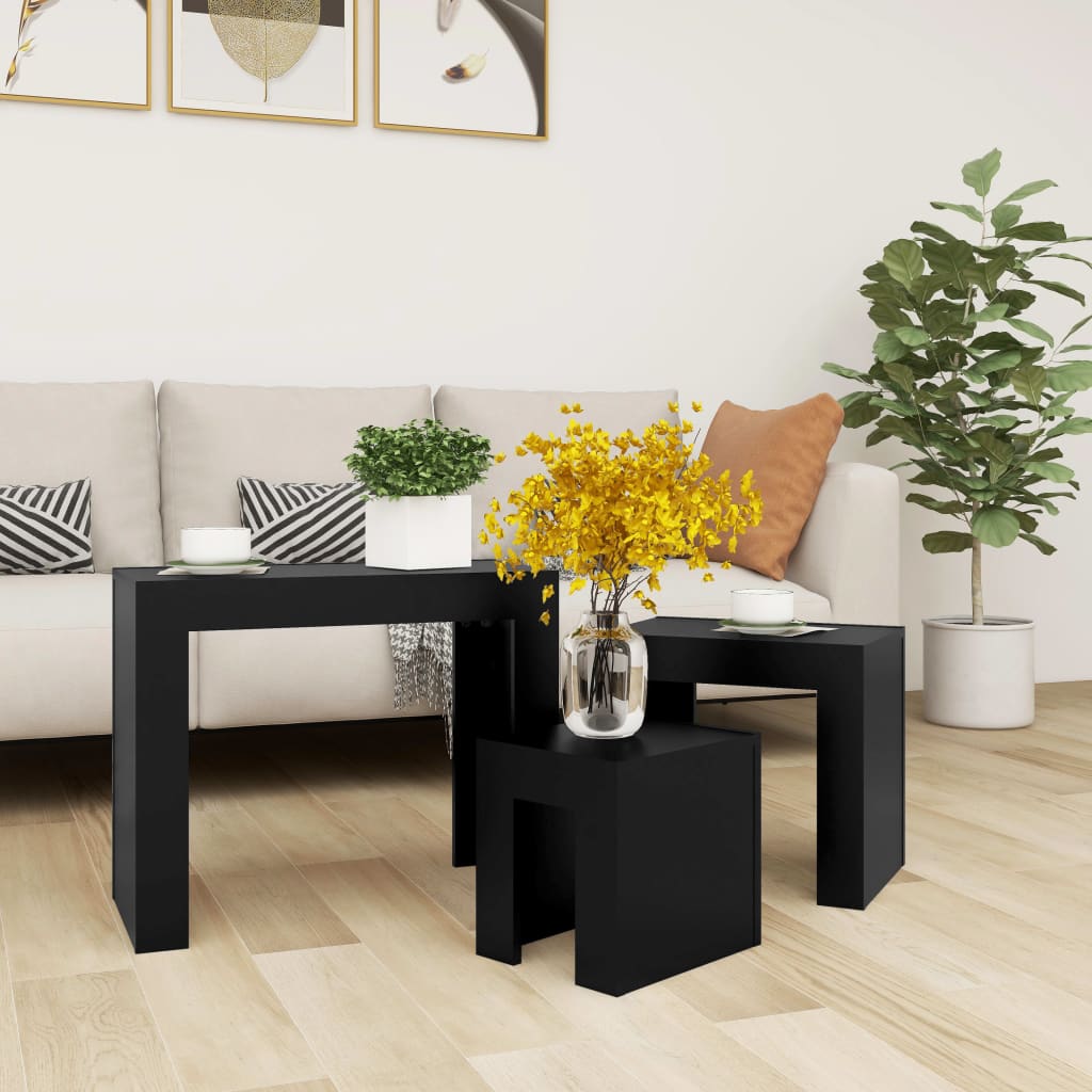 Wooden Nest Of 3 Coffee Tables 61cm Wide - Vantage Home