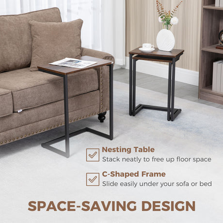 Wooden Nest Of 3 Tables 45cm Wide With Steel Frame - Velmora