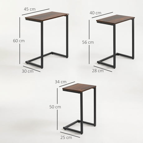 Wooden Nest Of 3 Tables 45cm Wide With Steel Frame - Velmora