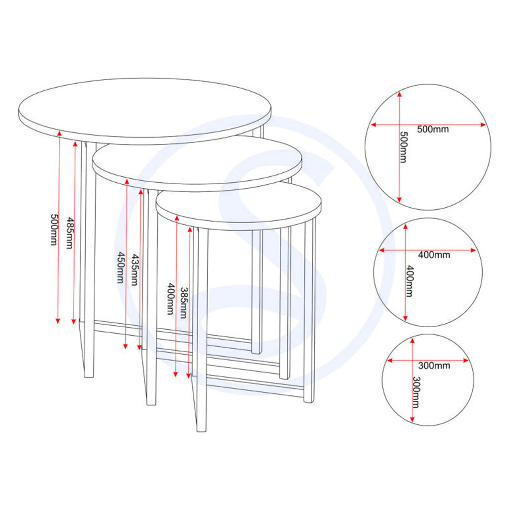Wooden Nest Of 3 Tables Round - Athens